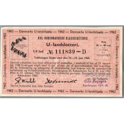 Kgl. K�benhavnske Klasselotteris - U Landslotteri 1962