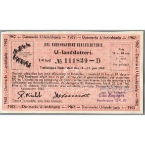 Kgl. K�benhavnske Klasselotteris - U Landslotteri 1962