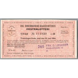 Kgl. K�benhavnske Klasselotteris - Ekstralotteri 1964