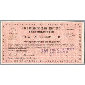 Kgl. K�benhavnske Klasselotteris - Ekstralotteri 1964