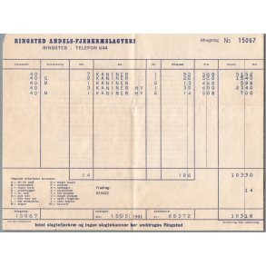 Ringsted Andels Fjerkr�sslagteri - Afregning - 1961