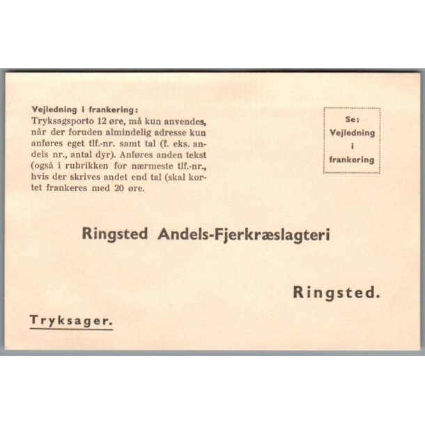 Ringsted Andels-Fjerkr�slagteri - Tryksagskort