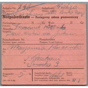 Notpaketkarte - 12 - 7 - 1941 - Krakau