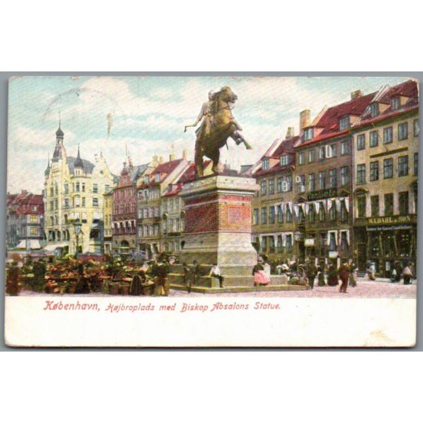 K�benhavn - H�jbroplads med Absalons Statue - Postkort - Brugt