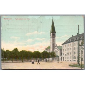K�benhavn - Enghaveplads med Kirke - Postkort - Brugt