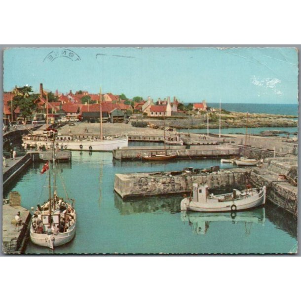 Gudhjem Havn - Postkort - Brugt - Svagt hj�rne !
