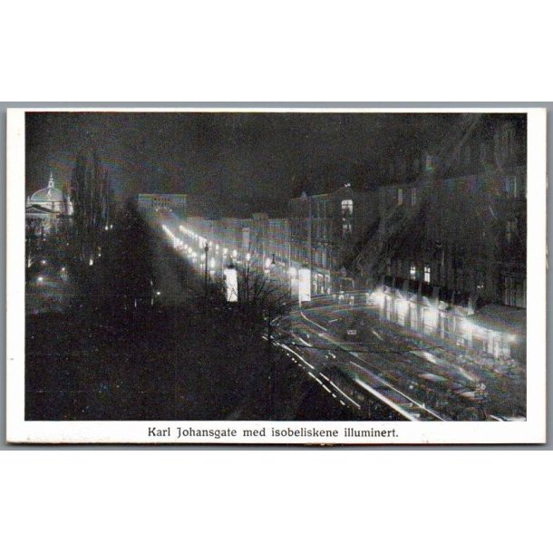 Karl Johansgate med Isobliskene Illumineret (Kronprinseparrets Modtagelse ) - Oppi u/n - Ubrugt 