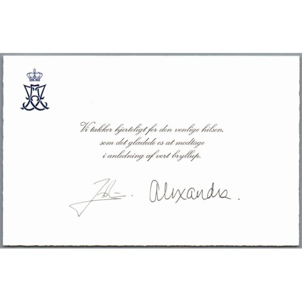 Autograf - Prince Joachim og Alexandra - P� takkekort Fra Brylluppet.