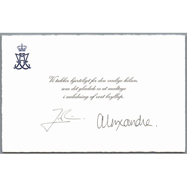 Autograf - Prince Joachim og Alexandra - P� takkekort Fra Brylluppet.