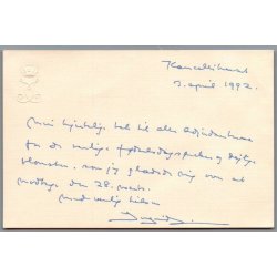 Autograf - Dronning Ingrid  - P� takkekort 3. April 1992