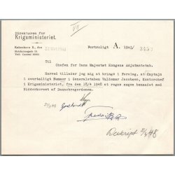 Autograf - Kong Frederik d. IX - P� Dokument fra Krigsministeriet - 23. Marts 1948