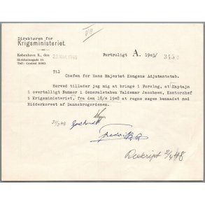 Autograf - Kong Frederik d. IX - P� Dokument fra Krigsministeriet - 23. Marts 1948