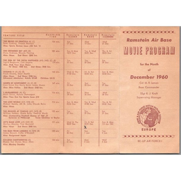 Ramstein Air Base - Germany - Movie Progam 1960