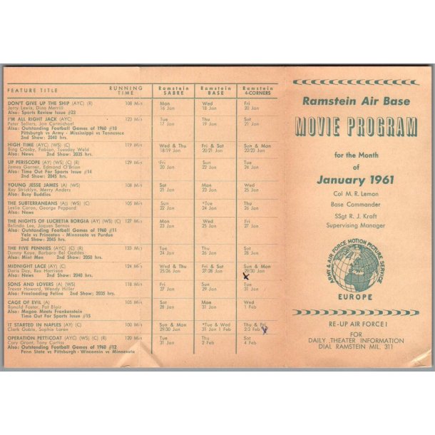 Ramstein Air Base - Germany - Movie Progam 1961