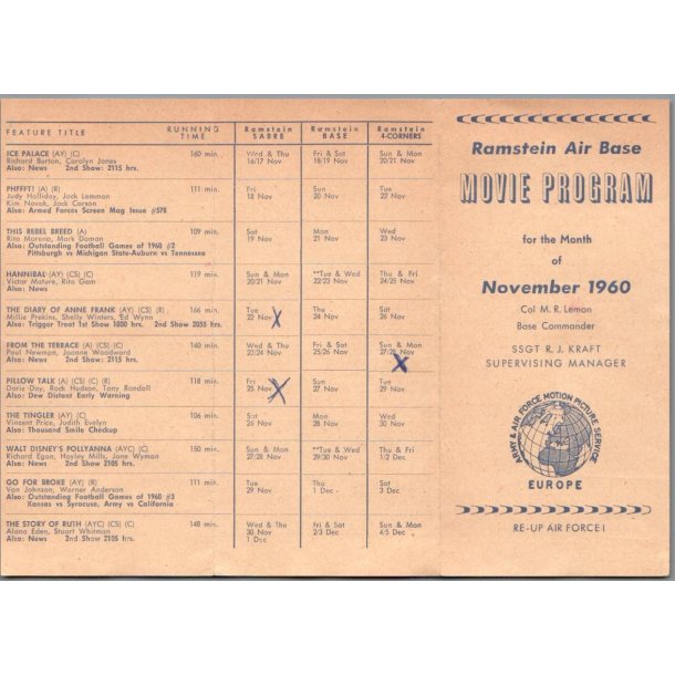 Ramstein Air Base - Germany - Movie Progam 1960