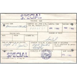 Visitors Pass - Ramstein Air Base - Germany - 1962