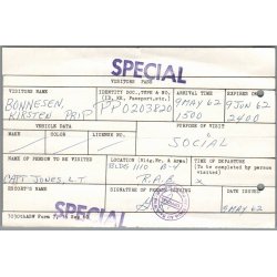 Visitors Pass - Ramstein Air Base - Germany - 1962