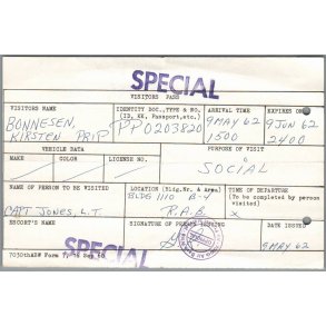 Visitors Pass - Ramstein Air Base - Germany - 1962