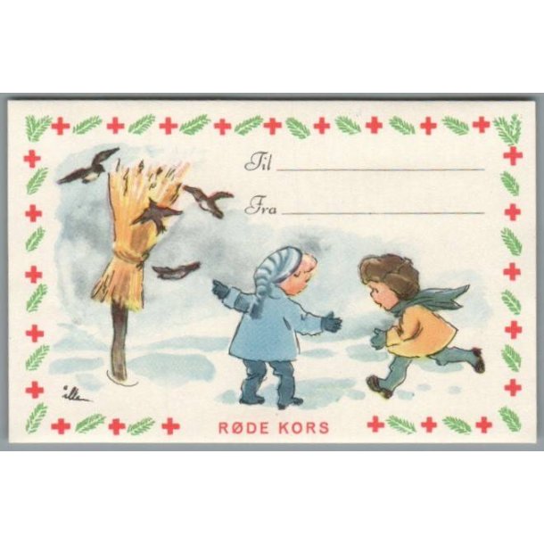 Illa - Rde Kors - Til og Fra kort  (11x7 cm) - Til pklbning !