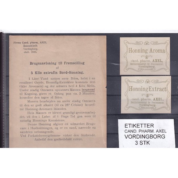Etiketter - Cand. Pharm. Axel - Vordingborg - 3 Stk.