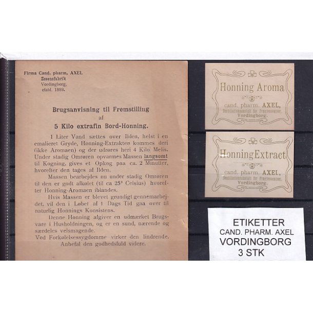 Etiketter - Cand. Pharm. Axel - Vordingborg - 3 Stk.