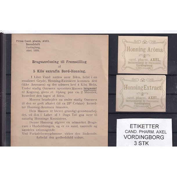 Etiketter - Cand. Pharm. Axel - Vordingborg - 3 Stk.