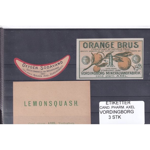 Etiketter - Cand. Pharm. Axel - Vordingborg - 3 Stk.