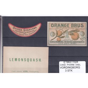 Etiketter - Cand. Pharm. Axel - Vordingborg - 3 Stk.