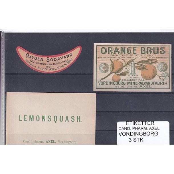 Etiketter - Cand. Pharm. Axel - Vordingborg - 3 Stk.