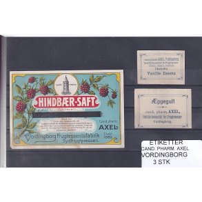 Etiketter - Cand. Pharm. Axel - Vordingborg - 3 Stk.