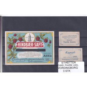 Etiketter - Cand. Pharm. Axel - Vordingborg - 3 Stk.