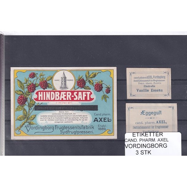 Etiketter - Cand. Pharm. Axel - Vordingborg - 3 Stk.
