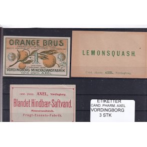 Etiketter - Cand. Pharm. Axel - Vordingborg - 3 Stk.