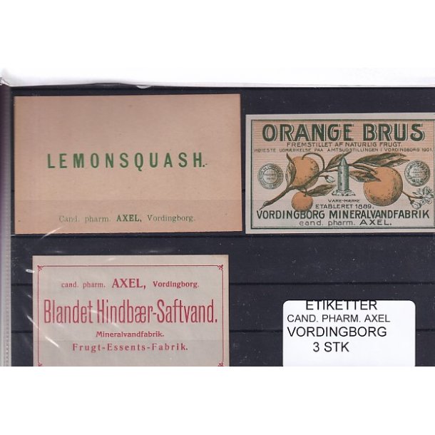 Etiketter - Cand. Pharm. Axel - Vordingborg - 3 Stk.