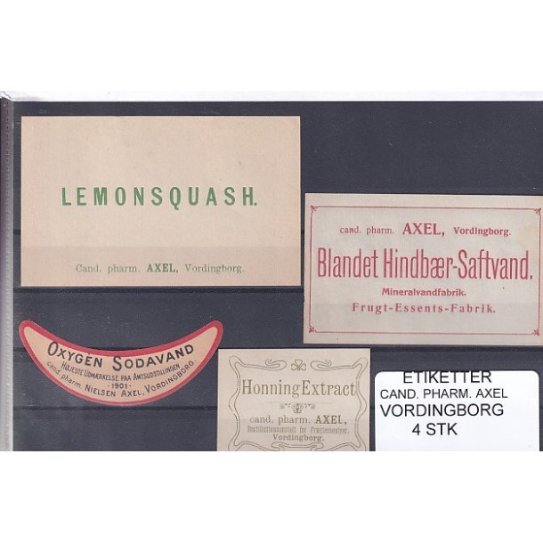 Etiketter - Cand. Pharm. Axel - Vordingborg - 4 Stk.