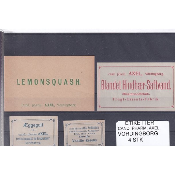Etiketter - Cand. Pharm. Axel - Vordingborg - 4 Stk.