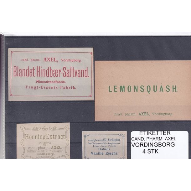 Etiketter - Cand. Pharm. Axel - Vordingborg - 4 Stk.