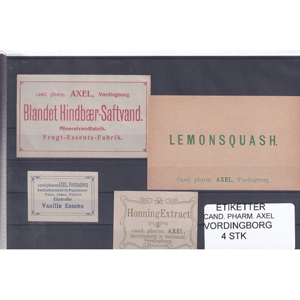 Etiketter - Cand. Pharm. Axel - Vordingborg - 4 Stk.