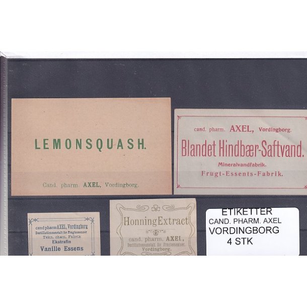 Etiketter - Cand. Pharm. Axel - Vordingborg - 4 Stk.