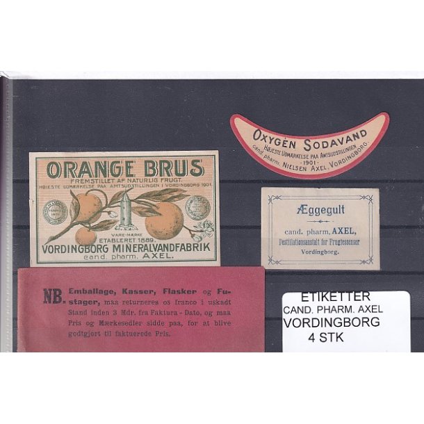 Etiketter - Cand. Pharm. Axel - Vordingborg - 4 Stk.