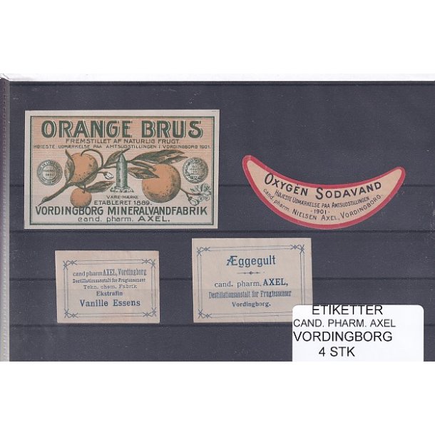 Etiketter - Cand. Pharm. Axel - Vordingborg - 4 Stk.