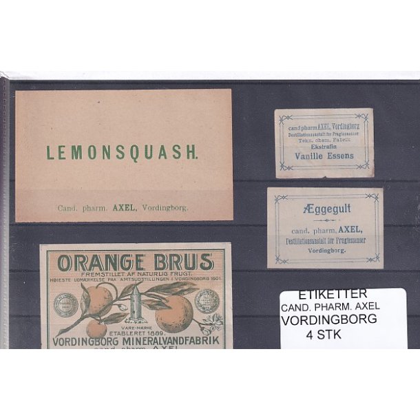 Etiketter - Cand. Pharm. Axel - Vordingborg - 4 Stk.