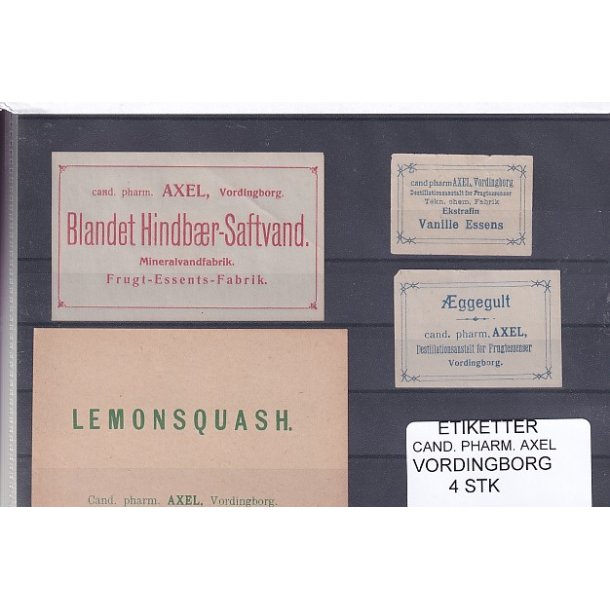 Etiketter - Cand. Pharm. Axel - Vordingborg - 4 Stk.