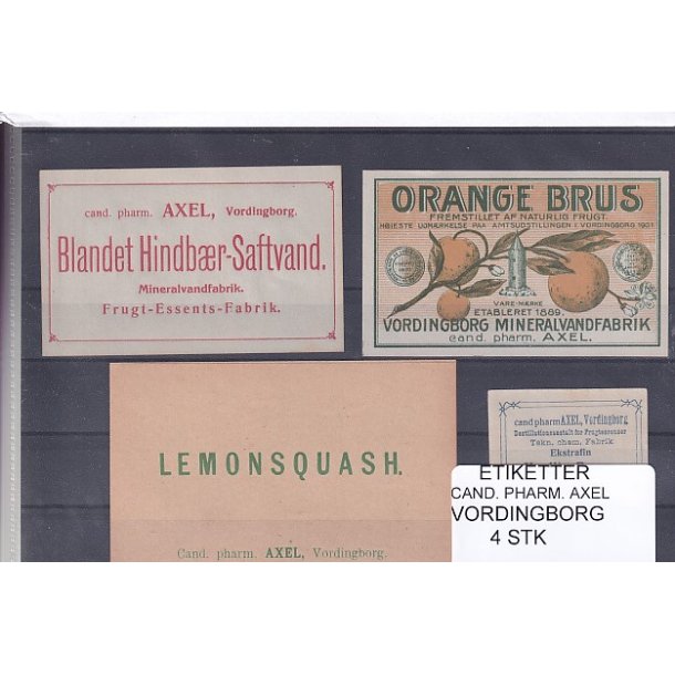 Etiketter - Cand. Pharm. Axel - Vordingborg - 4 Stk.