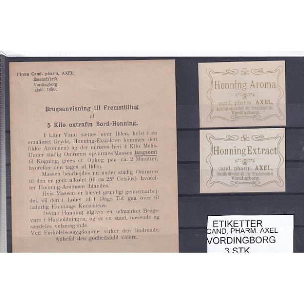 Etiketter - Cand. Pharm. Axel - Vordingborg - 3 Stk.