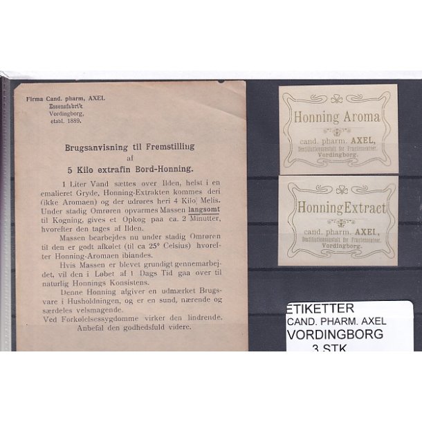 Etiketter - Cand. Pharm. Axel - Vordingborg - 3 Stk.