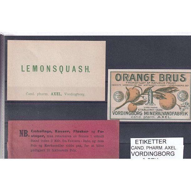 Etiketter - Cand. Pharm. Axel - Vordingborg - 3 Stk.