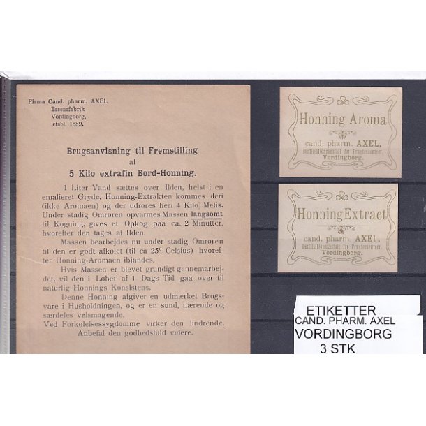 Etiketter - Cand. Pharm. Axel - Vordingborg - 3 Stk.