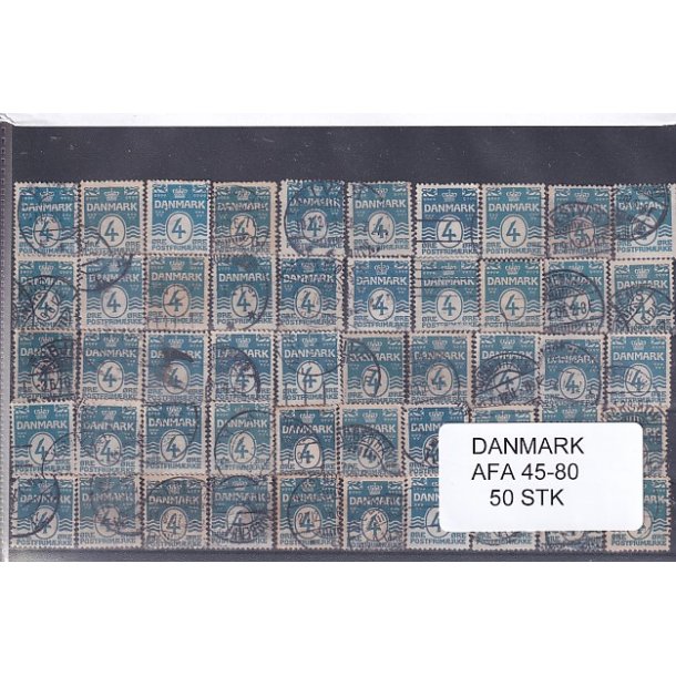 Danmark 50 stk Afa 45 - 80 - Stemplet