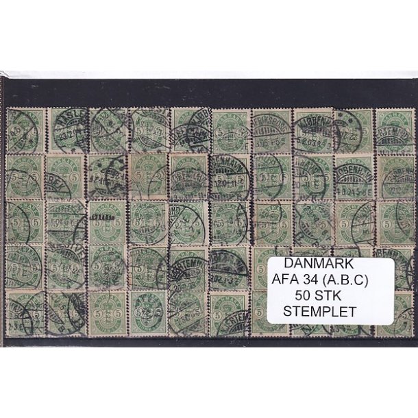 Danmark - Afa 34 (A.B.C.) - 50 Stk.  - Stemplet